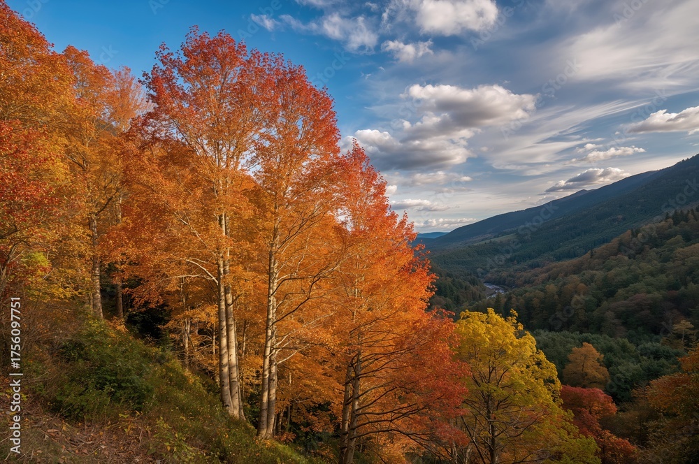 Fototapeta premium Stunning Fall Scenery Featuring Dawn Redwood Trees in a Valley