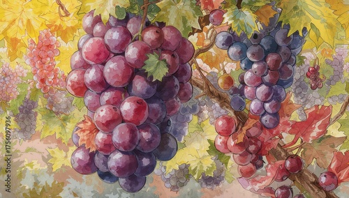 Illustration of a cute bunch of grapes
