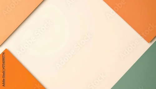 Layered paper-cut geometric corners in orange and green on cream background — modern abstract layout with copy space