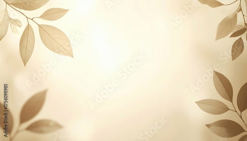Sepia leaves framing soft beige background with copy space — elegant botanical border for invitations