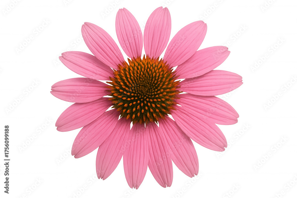 Obraz premium Echinacea coneflower, pink purple petals blooming, herbal medicine plant, natural health concept isolated