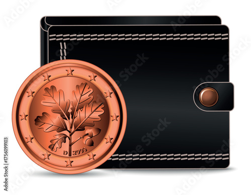 Eurocoin 1 cent Germany. A eurocoin Germany in 1 cent next to the wallet.