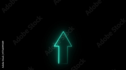 Neon line Up direction animated arrow .Animation of sweep arrow icon, upward and transparent blue swipe up pointing arrow icon.4k video animation.