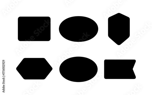 Geometric shape silhouettes with hexagon, oval, and pentagon forms