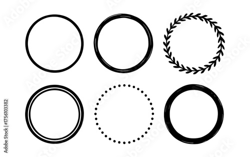 Elegant circular frame collection featuring minimalist and hand-drawn designs