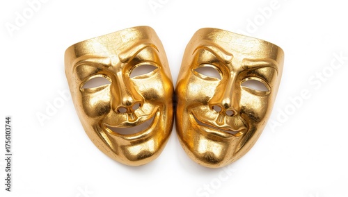 Golden Film Masks on a White Backdrop
