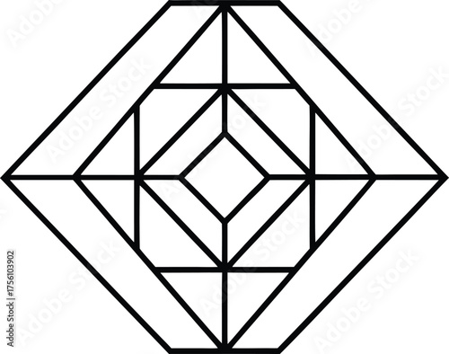 Abstract geometric design with diamond shapes and intricate line work creating a nested and layered visual pattern artful symmetry and minimalist aesthetic presentation