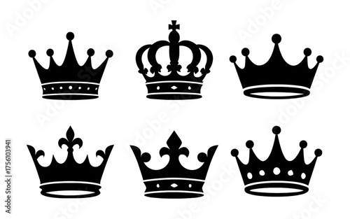 Classic crown silhouettes set: elegant royalty symbols for design