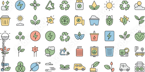 Set of environmental and ecological icons for sustainable living concept