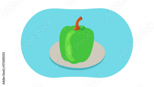 Green bell pepper isometric illustration on plate, healthy diet