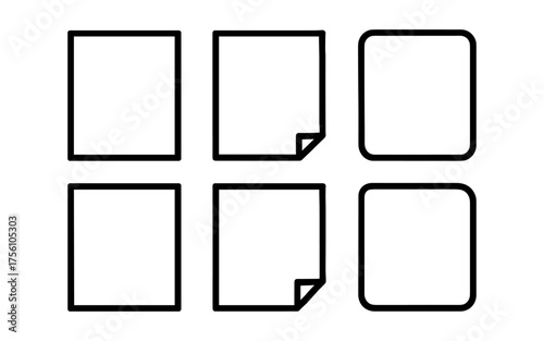 Set of page and rounded square icons in minimalist line style