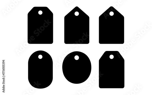 Set of black silhouette price tags in various shapes for retail design