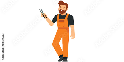 Professional Handyman Character with Pliers - Expert Repair and Maintenance Service Illustration