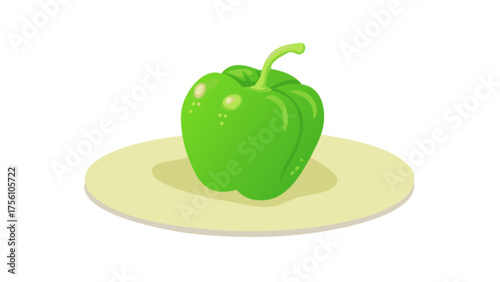Green bell pepper on a plate isolated flat vector illustration