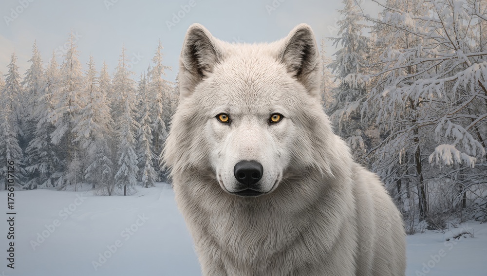 Obraz premium Close-up of a wild white wolf in its natural habitat