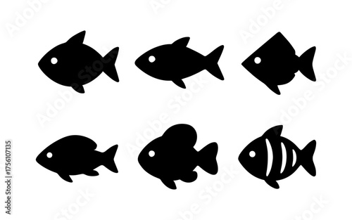 Black silhouette fish collection: simplistic marine shapes for design projects