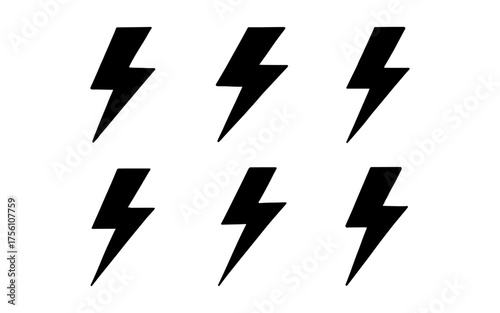 Collection of black lightning bolts in silhouette style