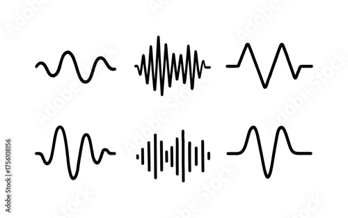 Minimalist sound wave icons set in black and white