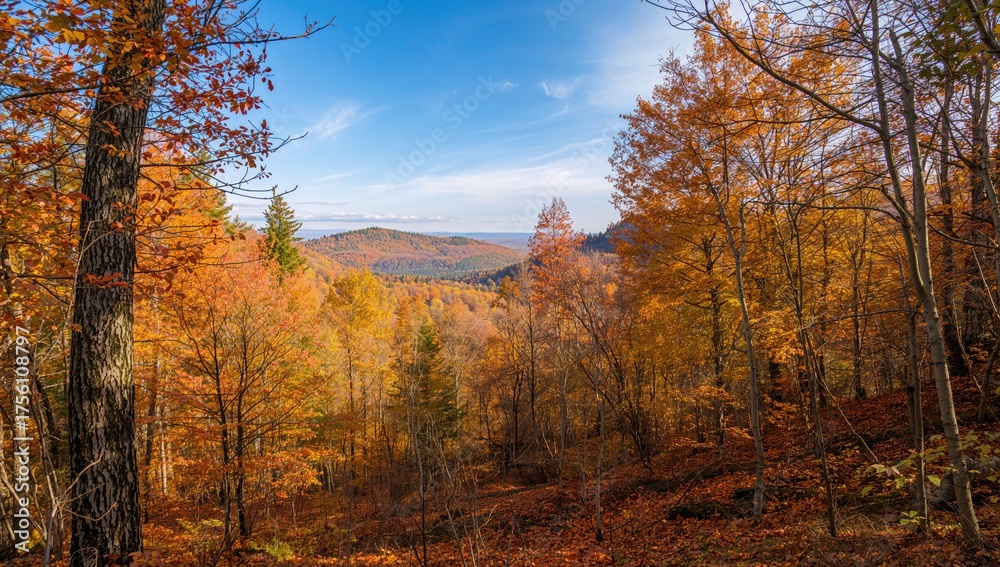 Fototapeta premium Woods in Fall with Leaves Beginning to Turn Hues