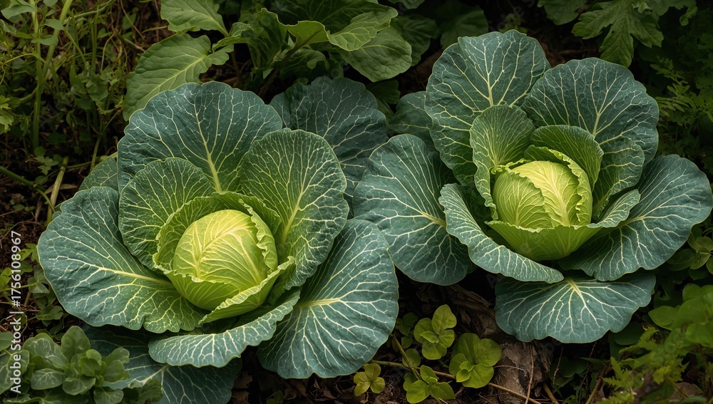 Fototapeta premium Forest-grown cabbage crops