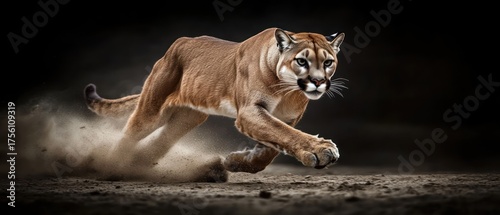 Powerful cougar in motion wildlife action photography