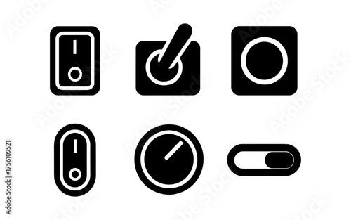 Minimalist black and white switch and button icons for design projects