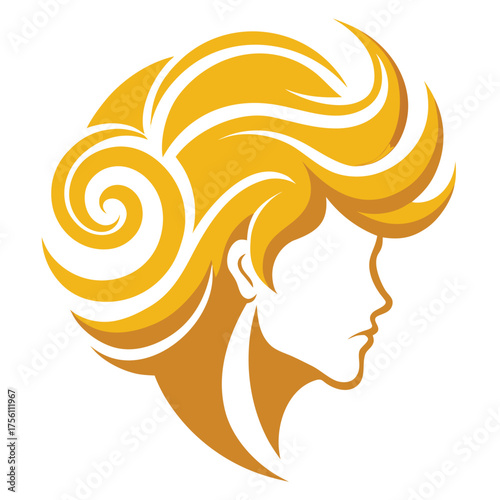 Golden Haired Woman Profile Silhouette with Flowing Waves and Elegant Design Perfect for Beauty Salon Branding and Creative Artwork Illustrations