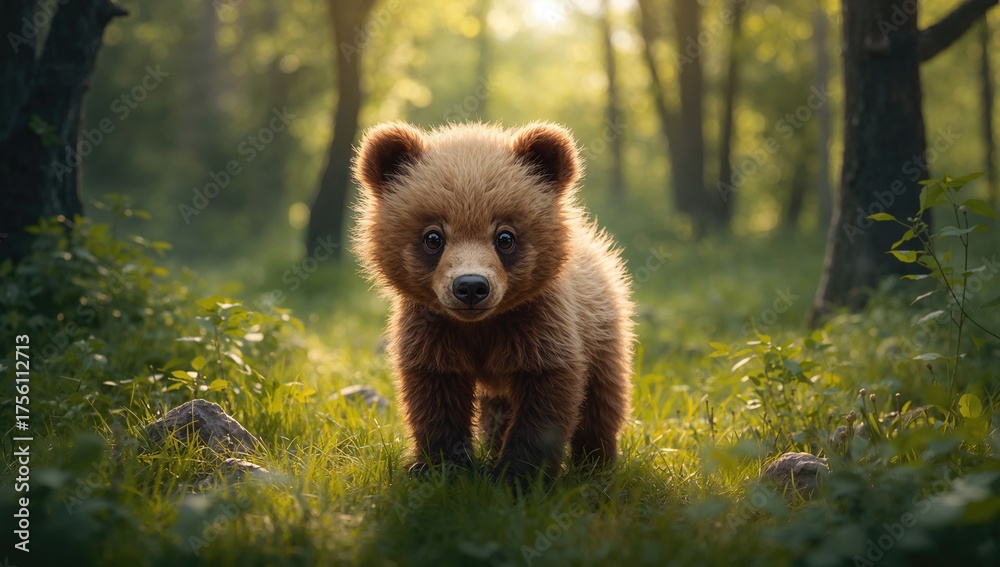 Obraz premium Young brown bear in woodland
