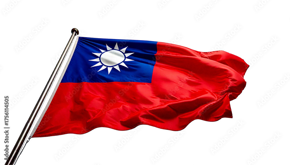 Naklejka premium The flag of taiwan waving in the wind against white background