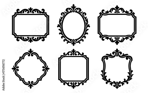 Elegant ornamental frames set with vintage flourishes in black silhouette style