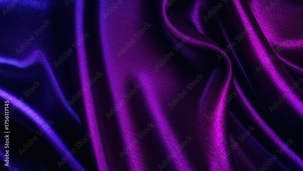 Obraz premium Silky satin fabric in shades of black, blue, violet, purple, maroon, red, and magenta with a radiant color gradient. Abstract colorful backdrop featuring draped curtains with gentle folds and a