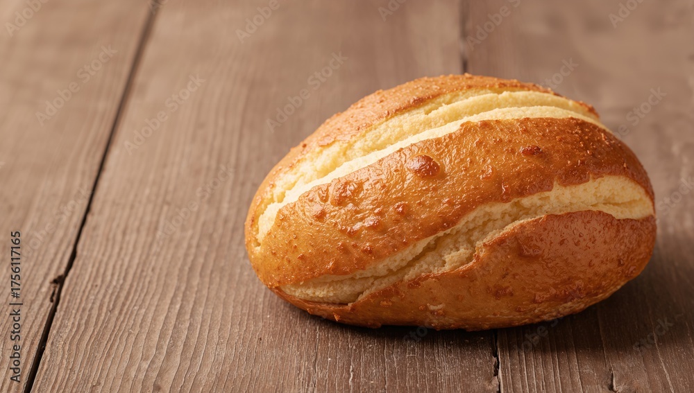 Fototapeta premium Traditional cheese bread served on a rustic wooden surface with ample copy space