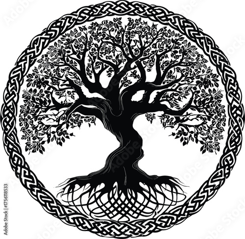 Celtic knot tree silhouette vector on white background