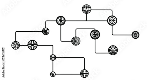 Intricate network of interconnected gears and circles, symbolizing complexity and systems.