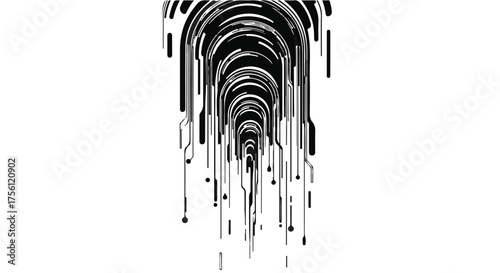 Abstract digital data flow with dark lines cascading on a white background.