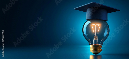 A glowing light bulb, adorned with a graduation cap, brilliantly illuminates the profound connection between knowledge, education, and innovative ideas.