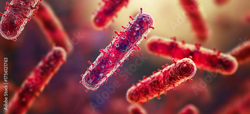 Here are many salmonella bacteria that are visible in an illustration and presented in great detail for better understanding.