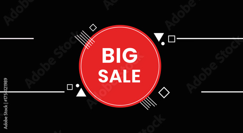 Big sale promotional graphic with geometric shapes on black background  
