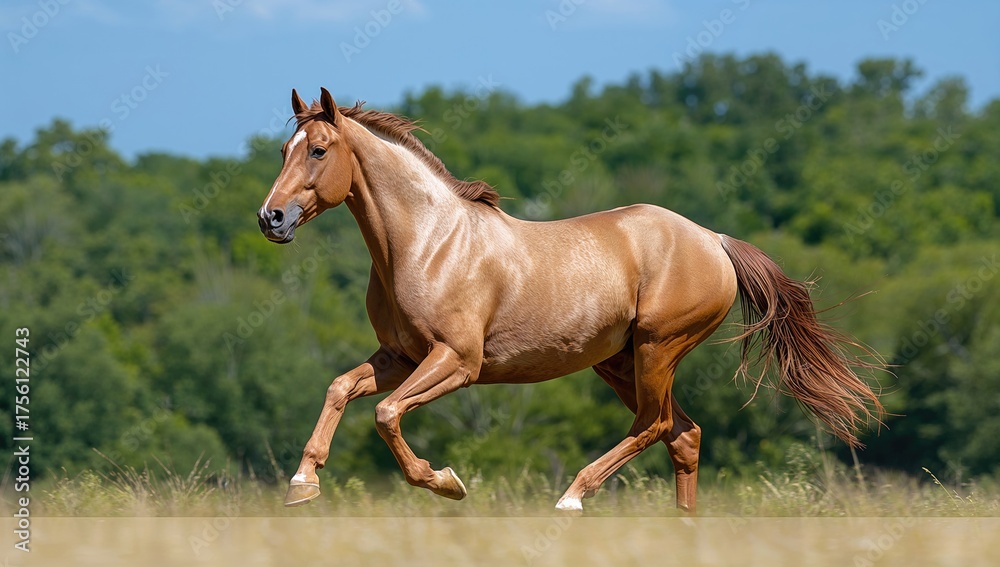 Fototapeta premium Buckskin Stallion of the Quarter Horse Breed in Full Gallop