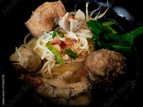 Indonesian Meatball Noodle Soup with Tofu and Vegetables