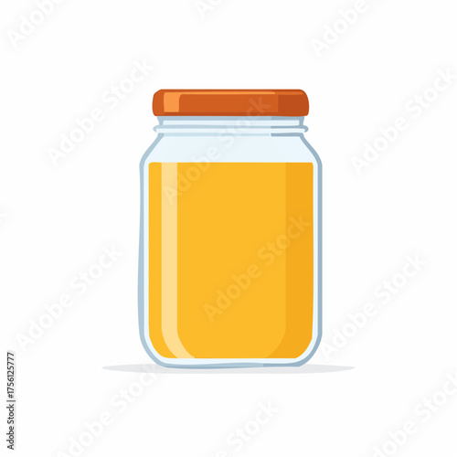 Illustration of Clear Glass Jar Filled with Bright Yellow Liquid and Covered with Orange Lid