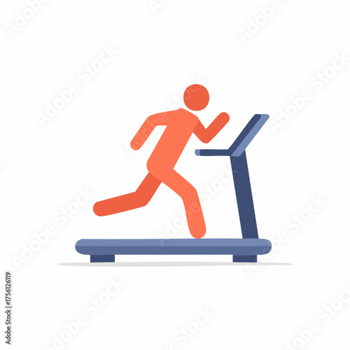 Orange figure running on a treadmill, exercise or training concept.