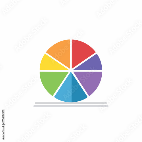Colorful Pie Chart with Seven Segments on Horizontal Bars for Statistical Data