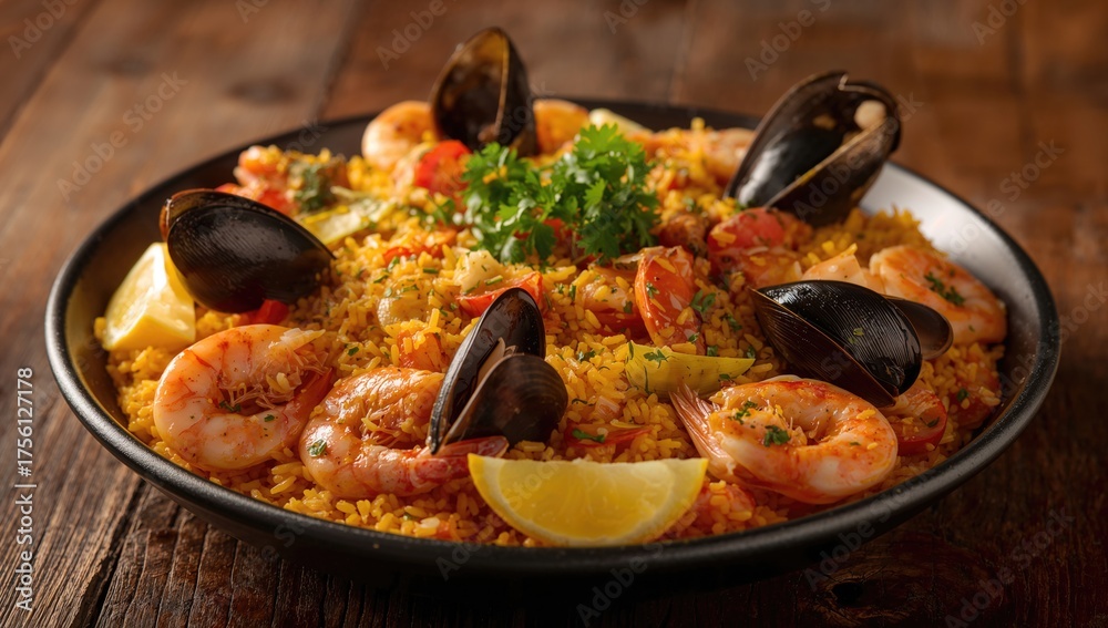 Fototapeta premium An image showcasing a dish of rice with seafood