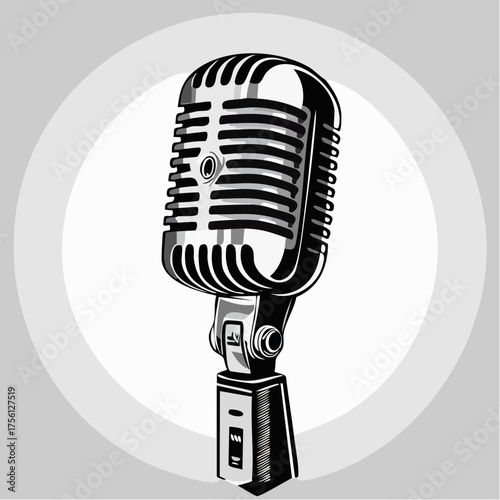 Retro microphone icon vintage audio recording equipment podcasting symbol studio sound gear isolated vector graphic