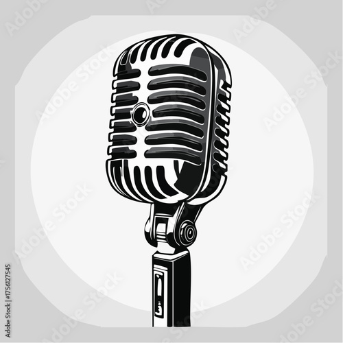 Retro microphone icon vintage audio recording equipment podcasting symbol studio sound gear isolated vector graphic