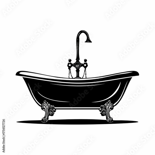 Classic clawfoot bathtub silhouette vector vintage bathroom icon elegant tub graphic