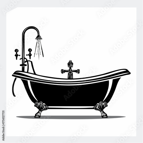 Classic clawfoot bathtub silhouette vector vintage bathroom icon elegant tub graphic