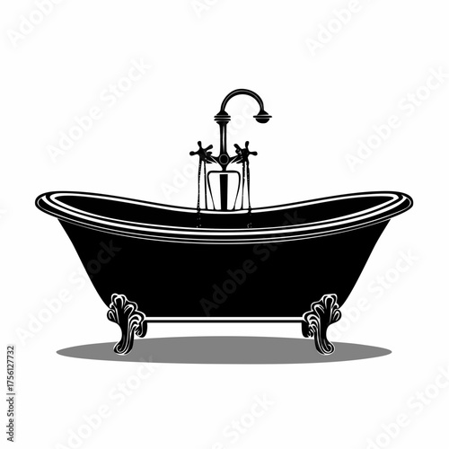 Classic clawfoot bathtub silhouette vector vintage bathroom icon elegant tub graphic