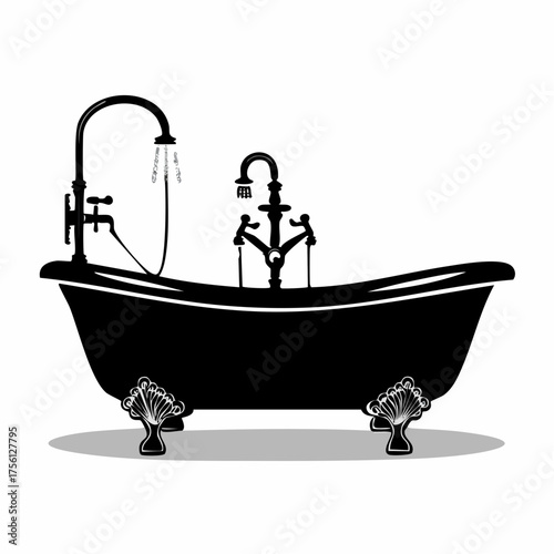 Classic clawfoot bathtub silhouette vector vintage bathroom icon elegant tub graphic